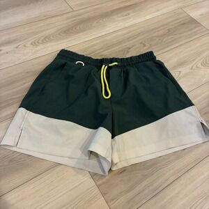 Te Verde Colorblock Athletic Shorts Green Beige Drawstring Waist Womens Size S‎